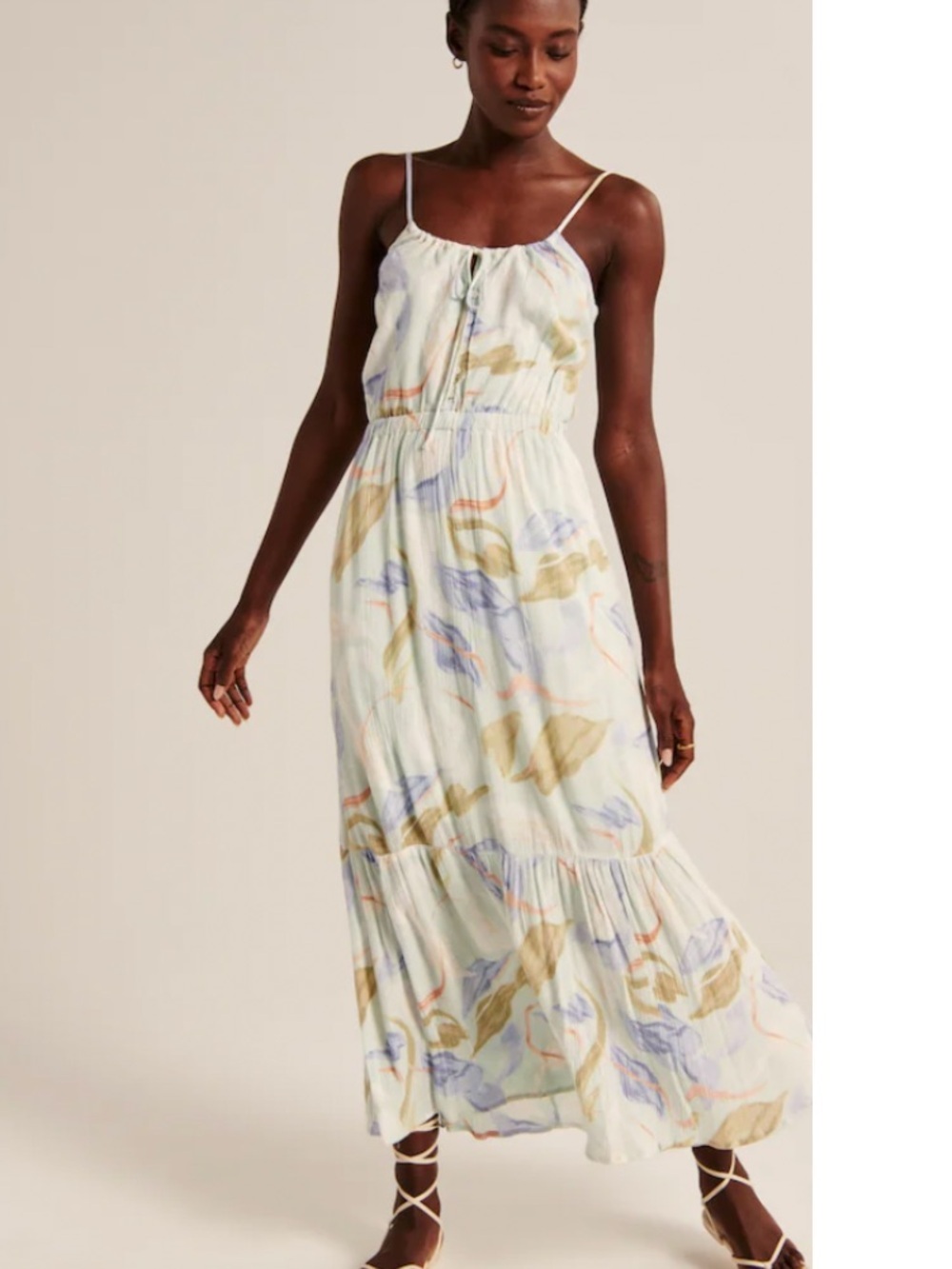 Abercrombie & Fitch Pastel Floral Midi Dress in Cream, Blue, Green